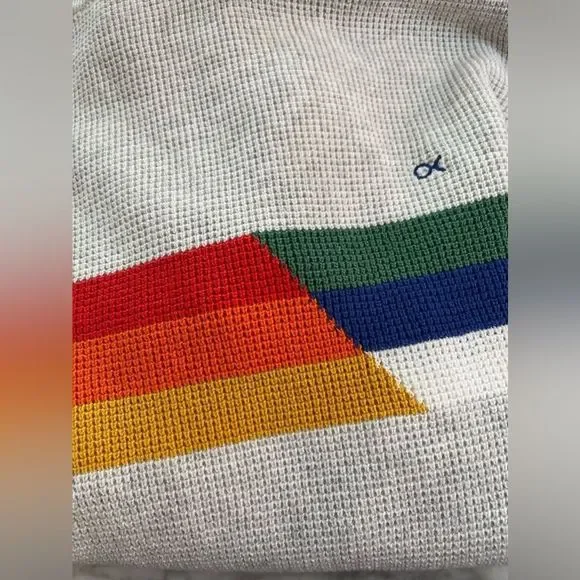 Outerknown Gray Crewneck Sweater with Rainbow Stripes